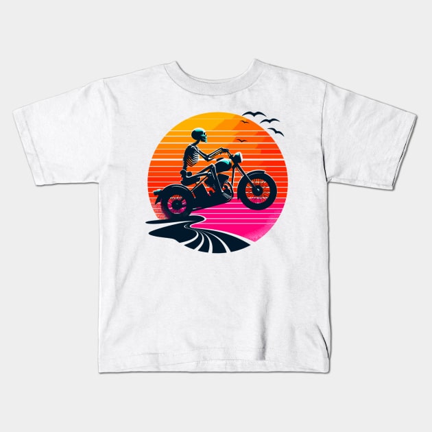 Skeleton Riding Kids T-Shirt by Vehicles-Art